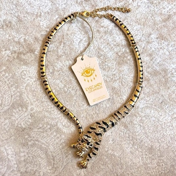 Brand New Eye Candy Gold Tone Crystal Leopard Collar Statement Necklace Jungle - Picture 15 of 15
